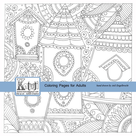 Download Items similar to Coloring pages for adults Bird Houses instant download hand drawn on Etsy