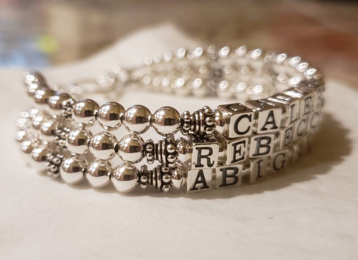Sterling Silver Beaded Name Bracelet Family Name Jewelry Etsy