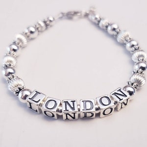 Mothers or Grandmothers Beaded Name Bracelet, Sterling Silver, 4.5mm Letter Block Bead, Personalized Custom Jewelry #106