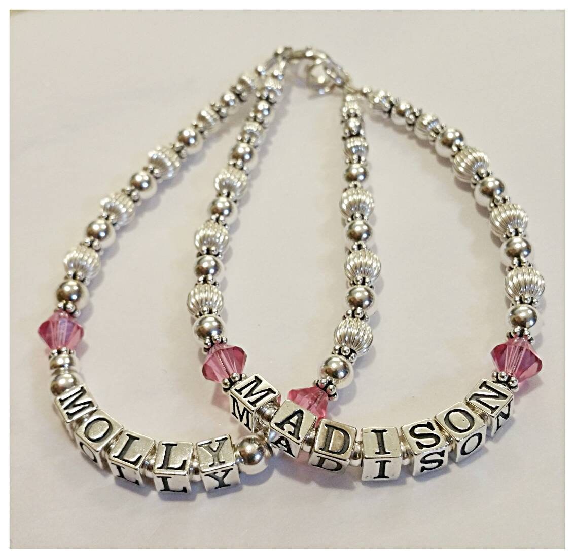 Sterling Silver Beaded Name Bracelet Mothers Grandmothers Etsy