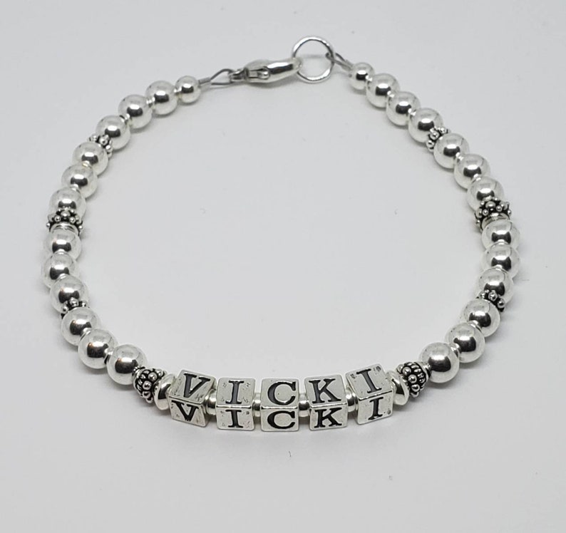 Sterling Silver Beaded Name Bracelet Family Name Jewelry Etsy