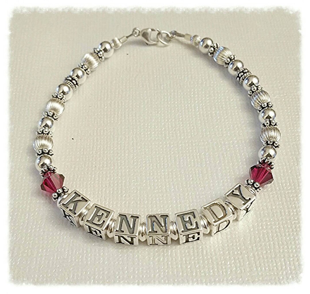 Beaded Name Bracelet, Mothers Grandmothers Name Bracelet, Sterling