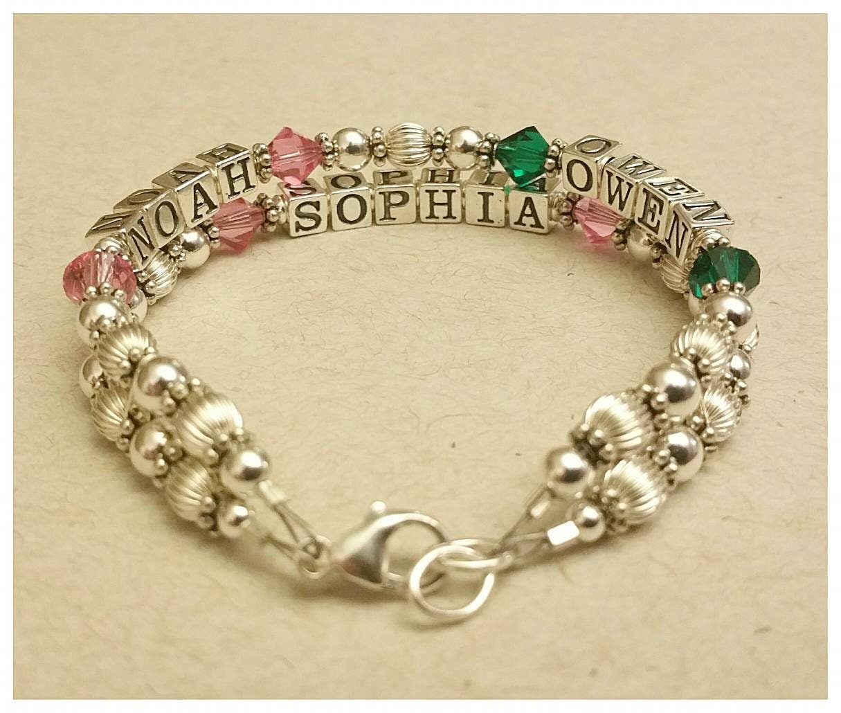Sterling Silver Beaded Name Bracelet Mothers Grandmothers Etsy