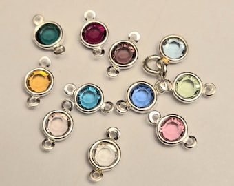 4mm Crystal Birthstone Channel Charms or Connector Links, Silver Plated