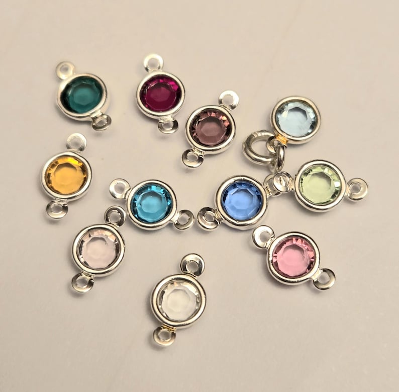 4mm Crystal Birthstone Channel Charms or Connector Links, Silver Plated ...