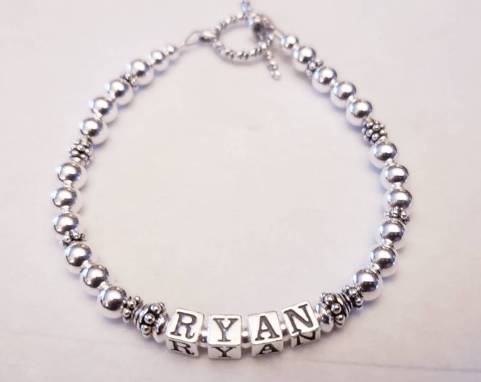 Sterling Silver Beaded Name Bracelet Family Name Jewelry Etsy