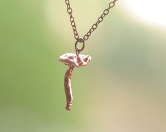 Real mushrooms electroformed with copper, mushroom pendant, electroforming, metal electroform, botanical jewelry, nature inspired necklace