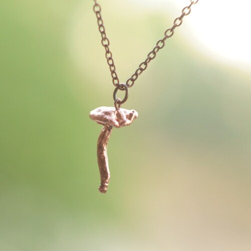 Real mushrooms electroformed with copper, mushroom pendant, electroforming, metal electroform, botanical jewelry, nature inspired necklace