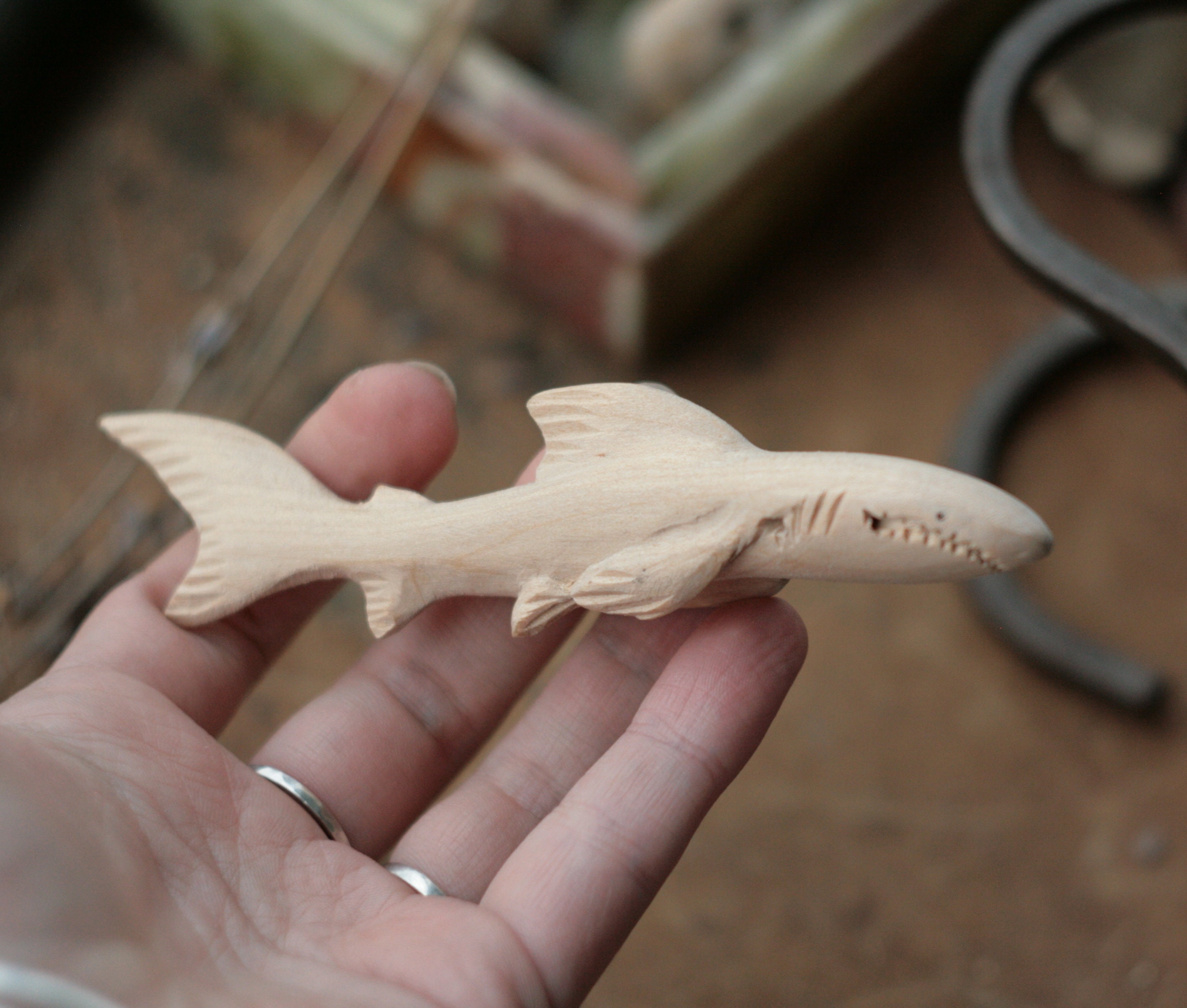 Wooden shark toy wood water creature collectible figurine Etsy