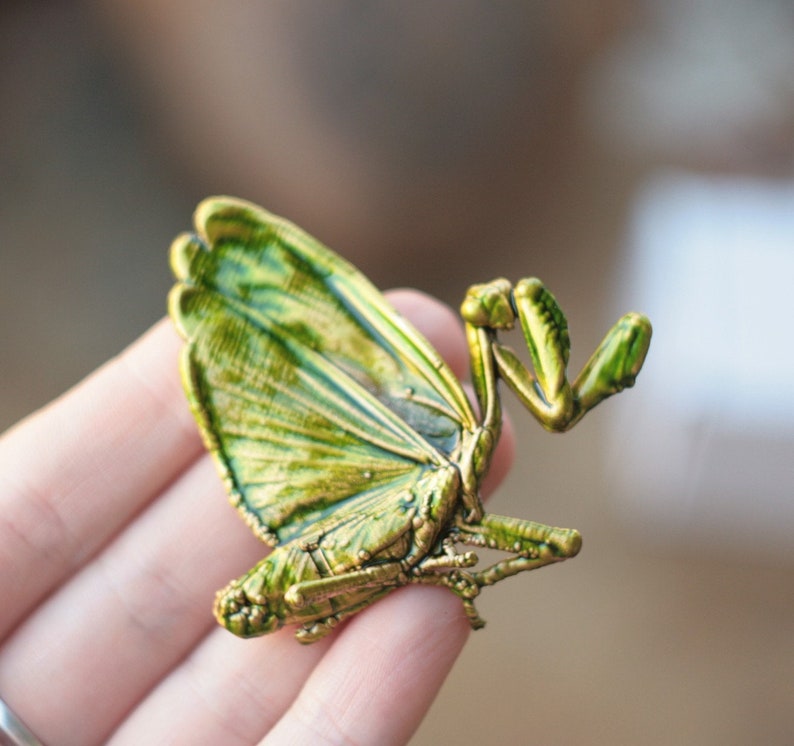 Praying Mantis Brooch Or Pendant In Natural Colors Real Image 0