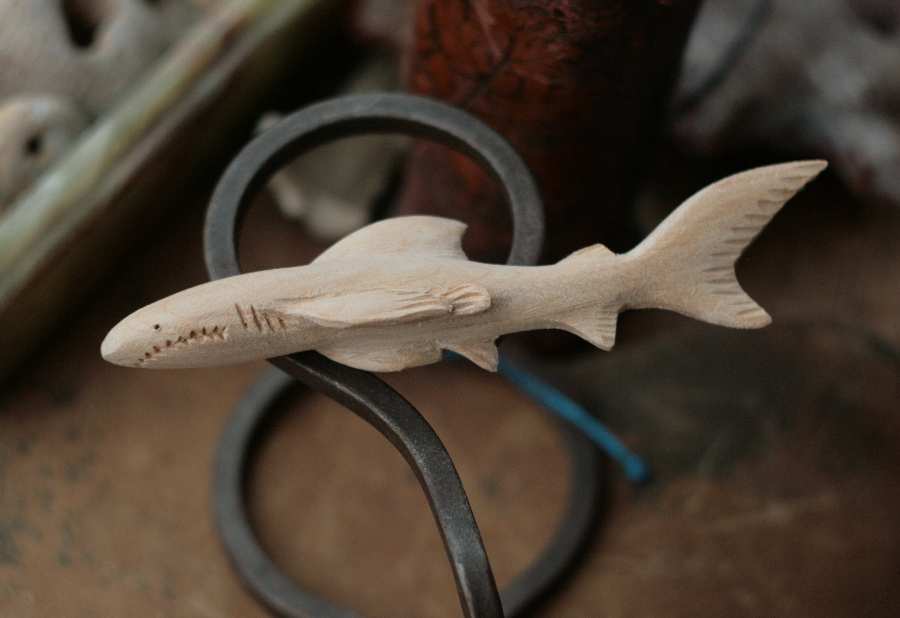 Wooden shark toy wood water creature collectible figurine Etsy