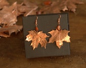 Maple leaves earrings, electroformed natural leaf,electroforming,botanical jewelry, electroplated, electroform,fairy canadian,leaf earrings