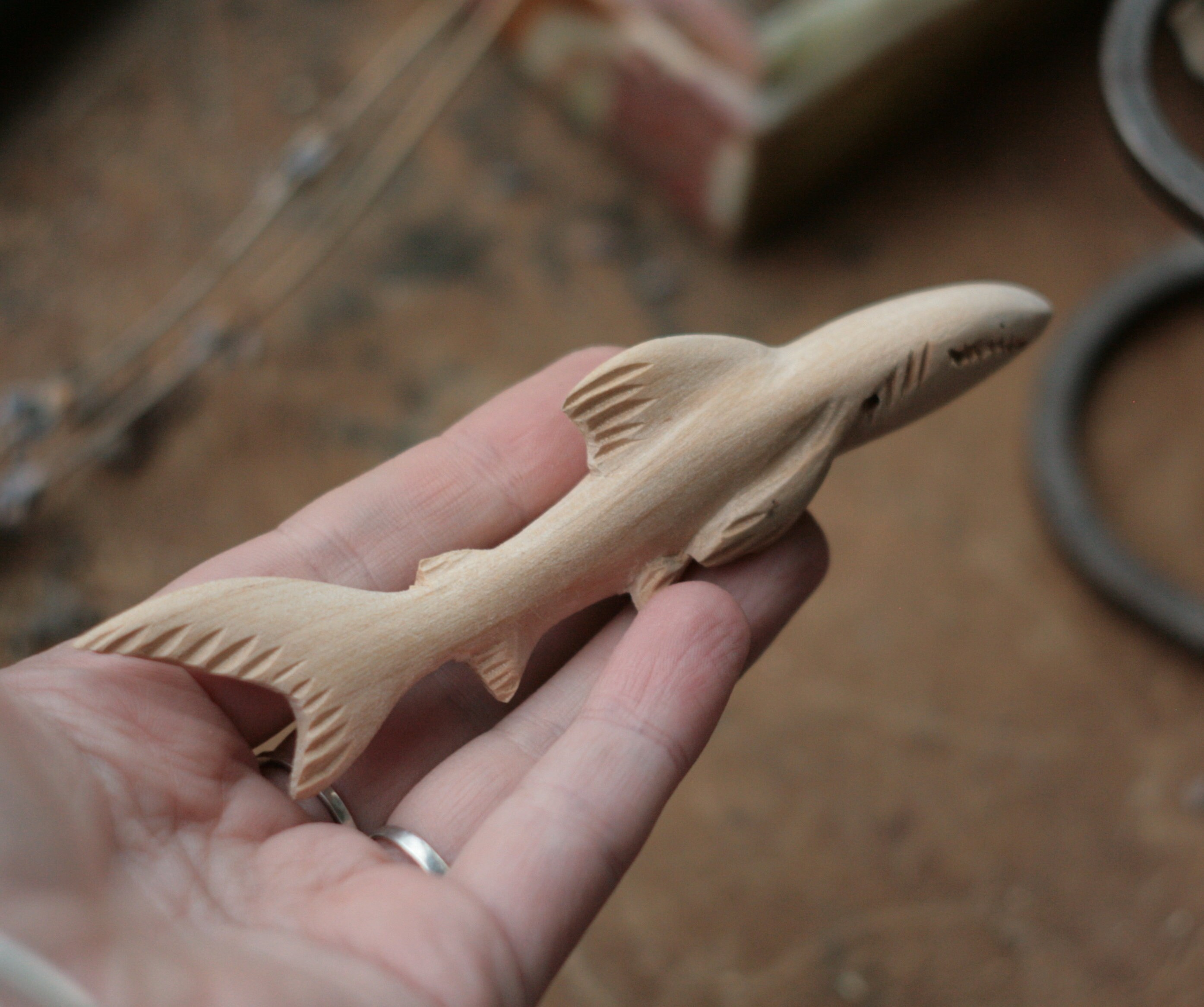 Wooden shark toy wood water creature collectible figurine Etsy