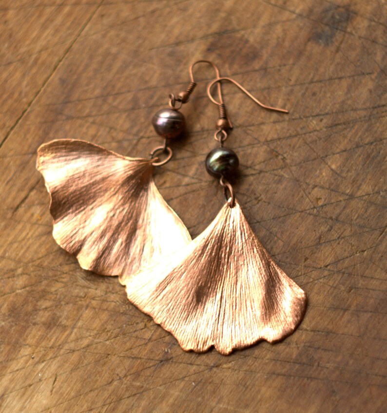 Ginkgo Biloba Leaf Earrings Pearl Jewelry Real Ginkgo Leaves Etsy