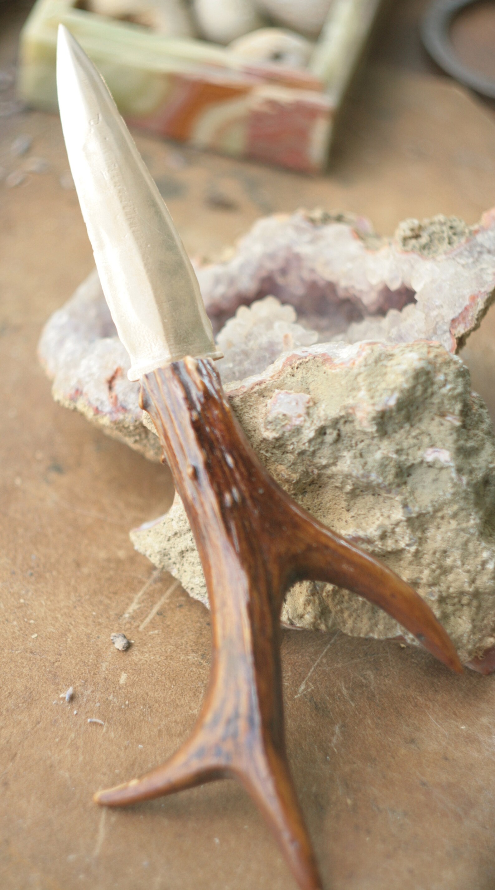 Bronze knife with antler handle hand knife in leather Etsy