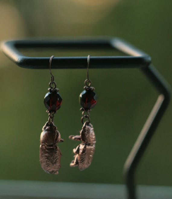 Bugs earrings copper electroformed insect dark redHalloween Etsy