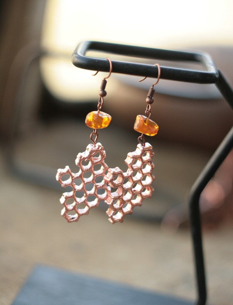 Earrings Copper Electroformed Electroplated Honey Etsy