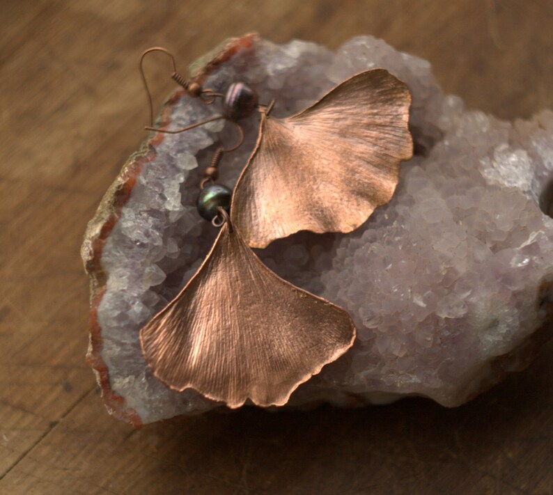 Ginkgo Biloba Leaf Earrings Pearl Jewelry Real Ginkgo Leaves Etsy