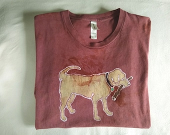 Hand-dyed batik, unisex t-shirt with dog, see measurements