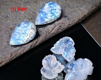 Handcrafted Rainbow Moonstone Cabochon - Artisan Crafted High-Quality Carving