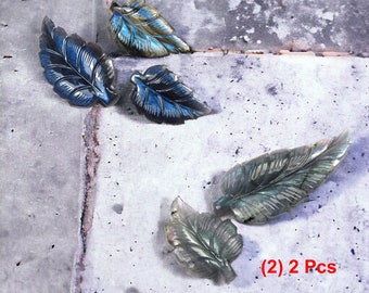 Natural Top Quality Labradorite carve leaf Green & Blue fire Handcarved Leaves Lot