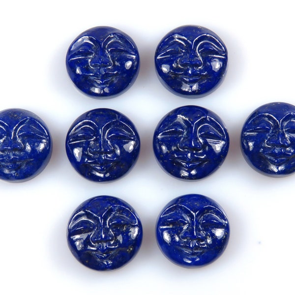 62 Cts Natural Lapis Lazuli Carved Moonface 5 Pieces remining Lot of face carving