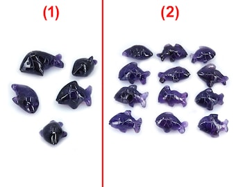 Natural African Amethyst : Handcrafted Fish Deep Purple Colour 2 Lot by Indian carving art Loose Gemstone