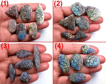 Top Quality Carved labradroite Cabochon Dule Tone Rainbow Color Fire Hand Crafted Carving Art