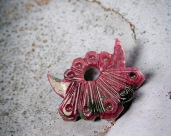 Elegant Handcrafted Ruby Zoisite (MANAK) Carving - Natural Red, Tribal Sign - 26 x 21 mm