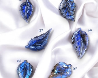 Madagascar Labradorite Leaf Carving, Peacock Blue Flash