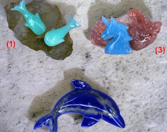 Artisanal Gemstone Figure Carving (Dolphin, Whale, Horse) : Lapis, Chrysoprase & Glass