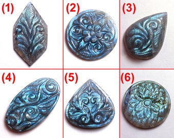 Sky Blue HandCarved labradroite Cabochons Hand Crafted Carving Art