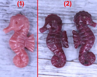 Ruby & Pink Opal Sea Horse Hand Carvings – Beach Decor Gift