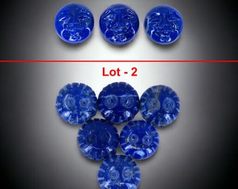 Hand Carved Lapis Lazuli Moon Faces - Loose Gemstone Lot for Jewelry