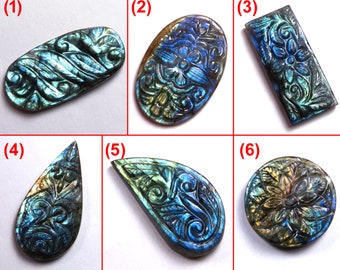 Rainbow Blue Carved labradroite Cabochon Best Hand Crafted Carving Art