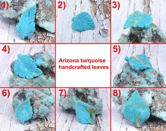 Handcrafted Arizona Turquoise Leaves Carving For Making Pendant - Natural Spotting on Both Sides