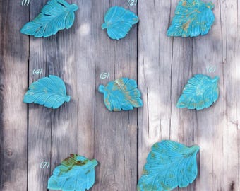 Handcrafted Arizona Turquoise Leaves Carving For Making Pendant - Natural Spotting on Both Sides