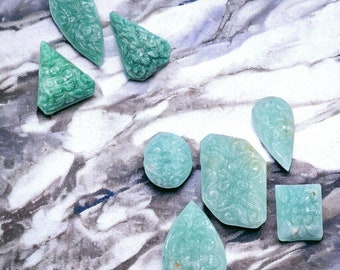 Natural Amazonite Handcrafted Carving Cabochoon Lot Green & Sky Blue Color Tone
