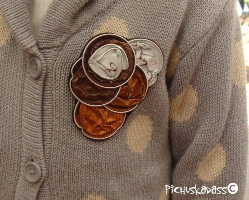 Nespresso capsules brooch coffee lovers Recycled coffee pods Upcycled coffee capsules Eco conscious jewelry.