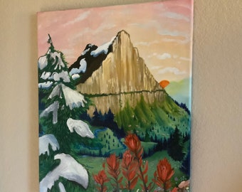original Glacier National Park Sunset Oil Painting