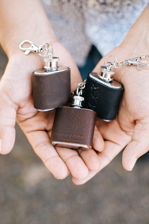 1 oz leather keychain flasks customizable horween leather Etsy
