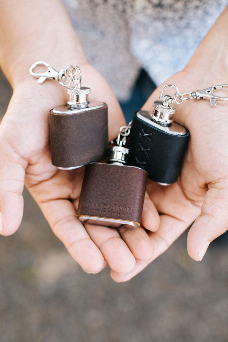 1 oz leather keychain flasks customizable horween leather Etsy