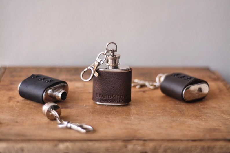 1 oz leather keychain flasks customizable horween leather Etsy
