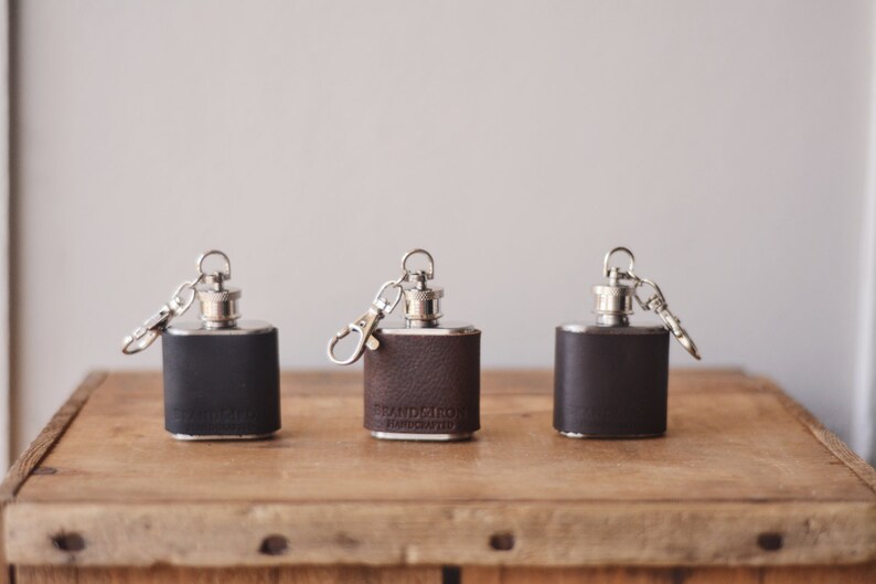 1 oz leather keychain flasks customizable horween leather Etsy
