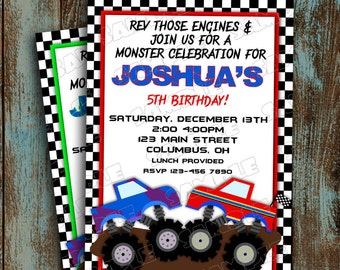 Monster Truck invitation birthday party printable invites UPrint customized card by greenmelonstudios