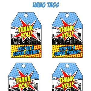Superhero party thank you hang tag INSTANT DOWNLOAD  superhero printable party superhero birthday no personalization