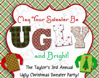 Ugly christmas sweater party holiday christmas card any colors UPrint customized card by greenmelonstudios