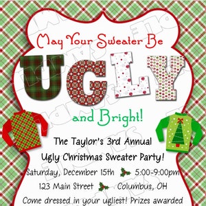 Ugly christmas sweater party holiday christmas card any colors UPrint customized card by greenmelonstudios image 3