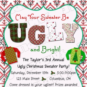 Ugly christmas sweater party holiday christmas card any colors UPrint customized card by greenmelonstudios image 5