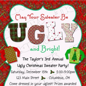 Ugly christmas sweater party holiday christmas card any colors UPrint customized card by greenmelonstudios image 2